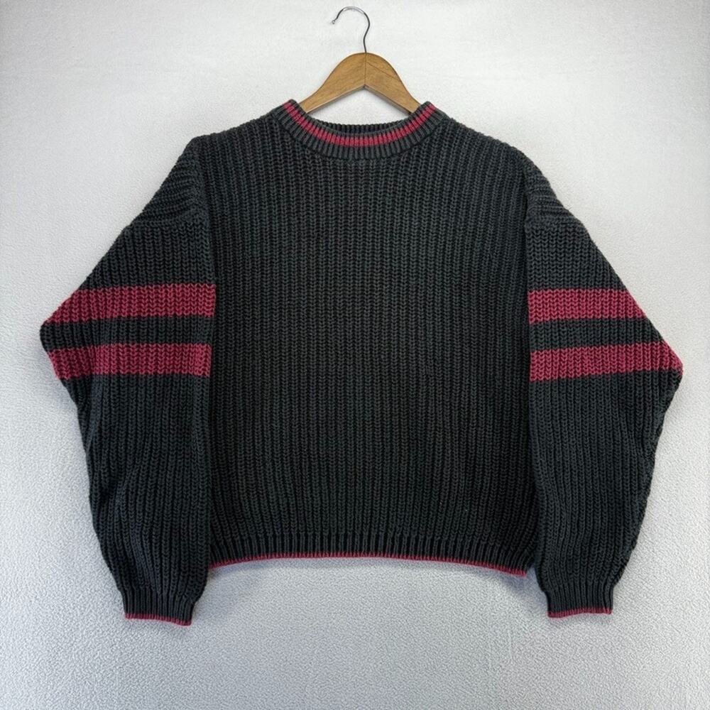 Vintage Weekends Sweater Men's XL Black red Boxy Thick Heavy Tight Knit 90s